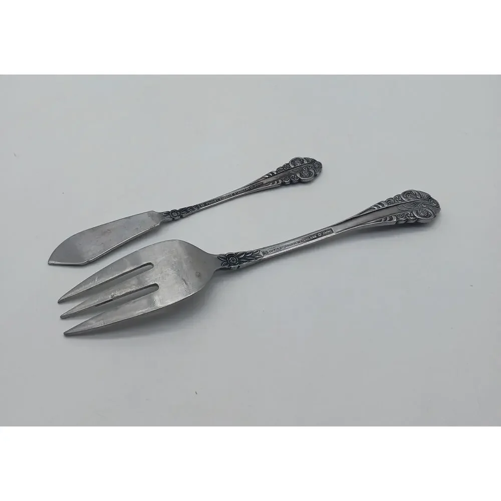 Vtg Stanley Roberts Cold Meat Serving Fork Master Butter Knife SRB10 Roses MCM